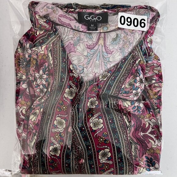 GiGio Womens M Boho Floral Blouse Smocked Cuff Balloon Sleeves Hippie Artsy Top - Picture 16 of 16